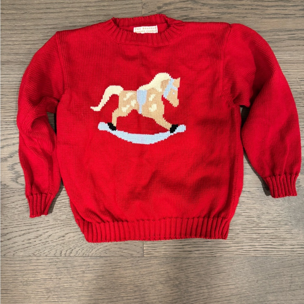 Red Sweater with Rocking Horse Design The Beaufort Bonnet Company